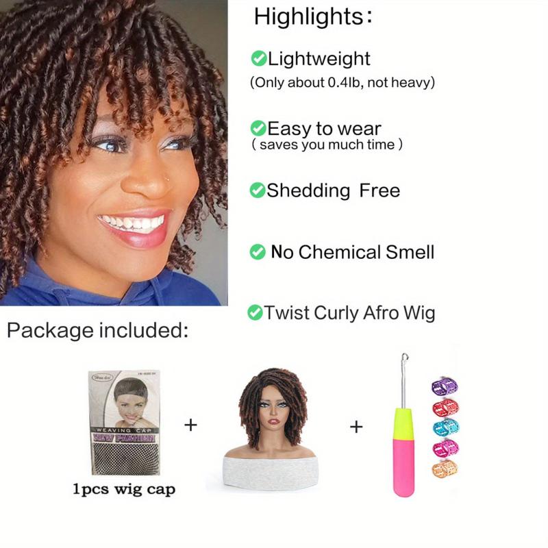 Short Dreadlock Wigs for Women Afro Braided Wigs Curly Twist with Bangs