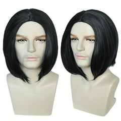 Men's Short Straight Cosplay Wig 25.4cm Middle Part Synthetic Hair + Wig Cap
