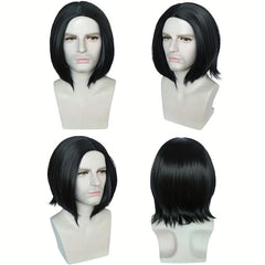 Men's Short Straight Cosplay Wig 25.4cm Middle Part Synthetic Hair + Wig Cap