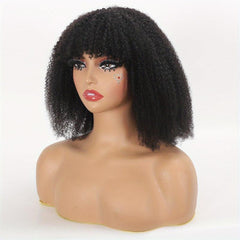 180 Density Afro Kinky Curly Wig with Bangs for Women