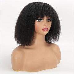 180 Density Afro Kinky Curly Wig with Bangs for Women