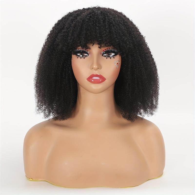 180 Density Afro Kinky Curly Wig with Bangs for Women