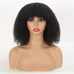 180 Density Afro Kinky Curly Wig with Bangs for Women