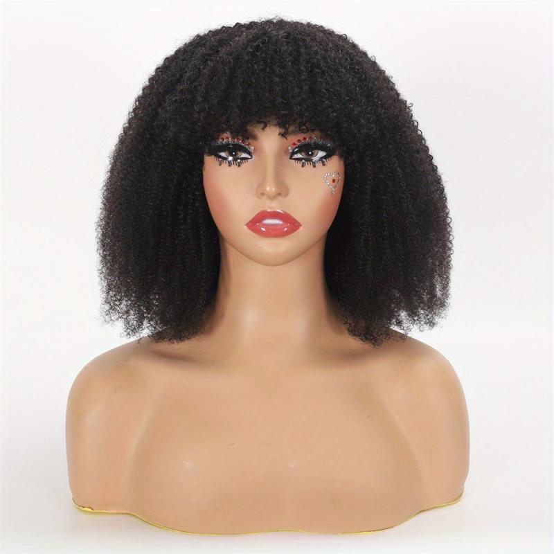 180 Density Afro Kinky Curly Wig with Bangs for Women