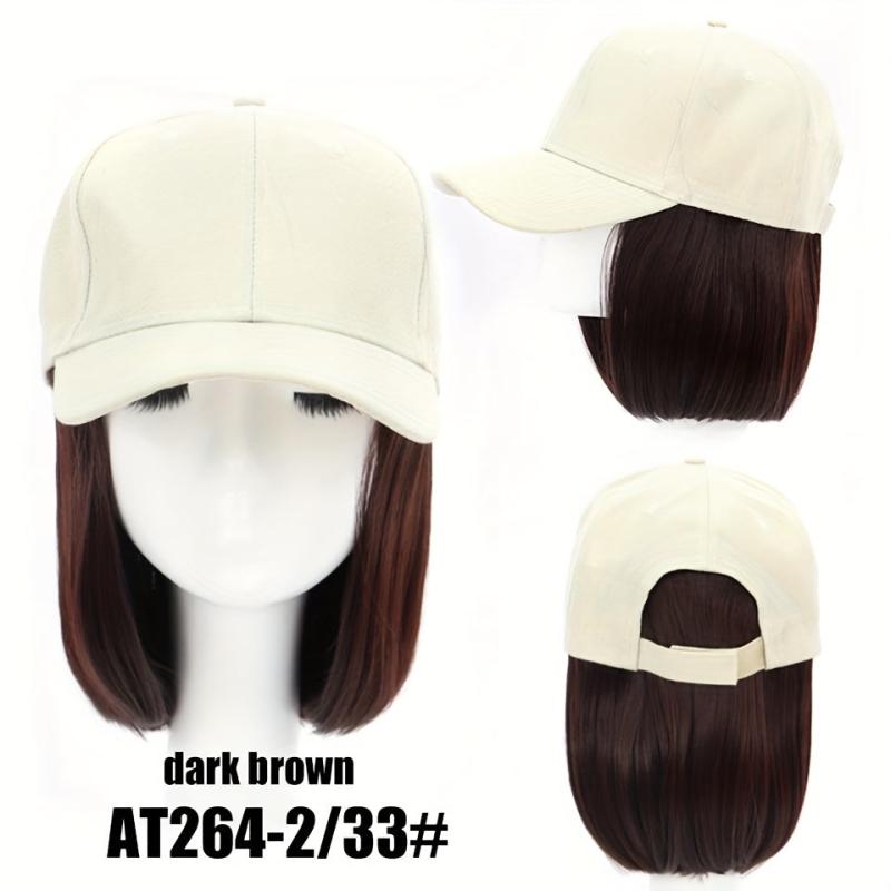 Short Bob Wig with Baseball Cap Extension Synthetic Straight Wig Women