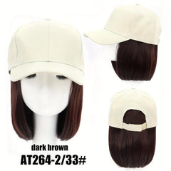 Short Bob Wig with Baseball Cap Extension Synthetic Straight Wig Women