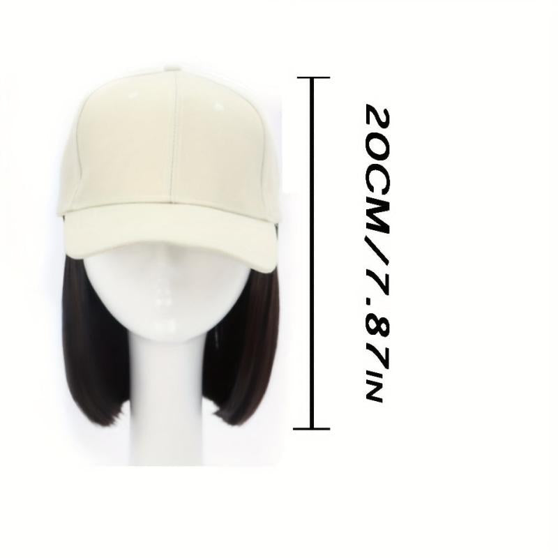 Short Bob Wig with Baseball Cap Extension Synthetic Straight Wig Women