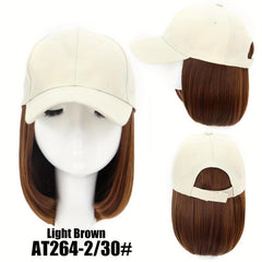 Short Bob Wig with Baseball Cap Extension Synthetic Straight Wig Women