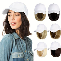 Short Bob Wig with Baseball Cap Extension Synthetic Straight Wig Women