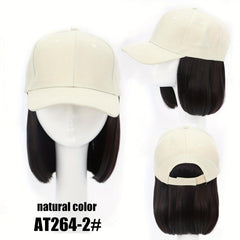 Short Bob Wig with Baseball Cap Extension Synthetic Straight Wig Women