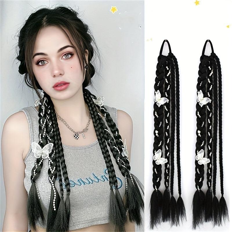 Butterfly Decor Braids Ponytail Hair Extensions