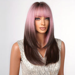 Ombre to Deep Brown Straight Hair with Bangs Wig for Women Girls