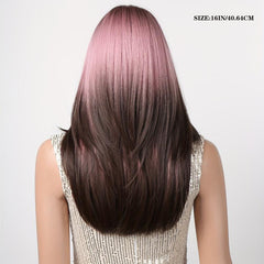 Ombre to Deep Brown Straight Hair with Bangs Wig for Women Girls