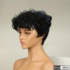 Short Curly Human Hair Wig with Bangs 180 Density