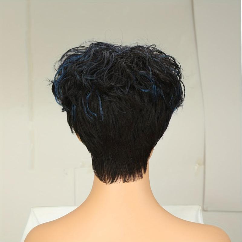 Short Curly Human Hair Wig with Bangs 180 Density