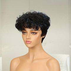 Short Curly Human Hair Wig with Bangs 180 Density