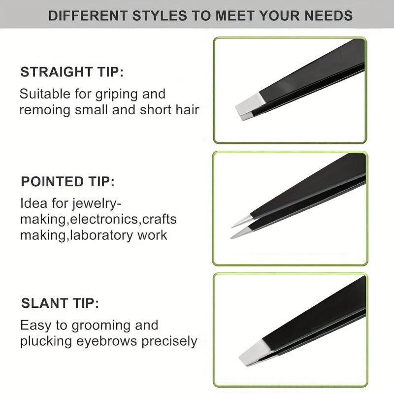 3Pcs Eyebrows Tweezers Set Stainless Steel Precision Hair Remover Kit