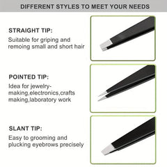 3Pcs Eyebrows Tweezers Set Stainless Steel Precision Hair Remover Kit