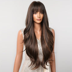 Long Curly Wavy Wig with Bangs Synthetic Rose Net Wigs for Women Girls