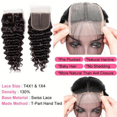 Brazilian Deep Wave Human Hair Closure 4x4 Lace Middle Part