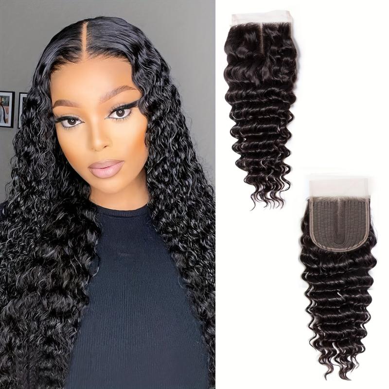 Brazilian Deep Wave Human Hair Closure 4x4 Lace Middle Part