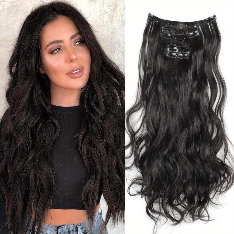 8 cm Water Wave Hair Extension Clips, 6 Piece Set, Soft Synthetic Hair Pieces
