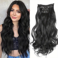 8 cm Water Wave Hair Extension Clips, 6 Piece Set, Soft Synthetic Hair Pieces