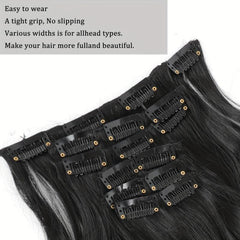 8 cm Water Wave Hair Extension Clips, 6 Piece Set, Soft Synthetic Hair Pieces