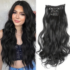 8 cm Water Wave Hair Extension Clips, 6 Piece Set, Soft Synthetic Hair Pieces