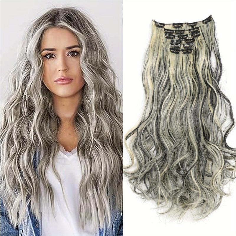 8 cm Water Wave Hair Extension Clips, 6 Piece Set, Soft Synthetic Hair Pieces