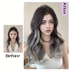 Ombre Long Wavy Hair Pieces Synthetic Clip In Hair Extensions