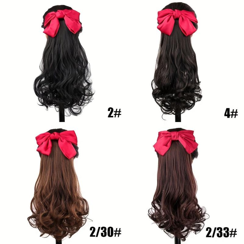 Red Bow Ponytail Extensions for Women and Girls