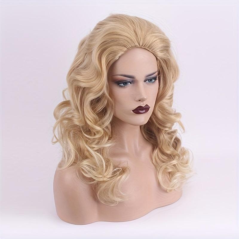Ombre Golden long Curly Wavy Synthetic Wig for Women Daily Party Wear
