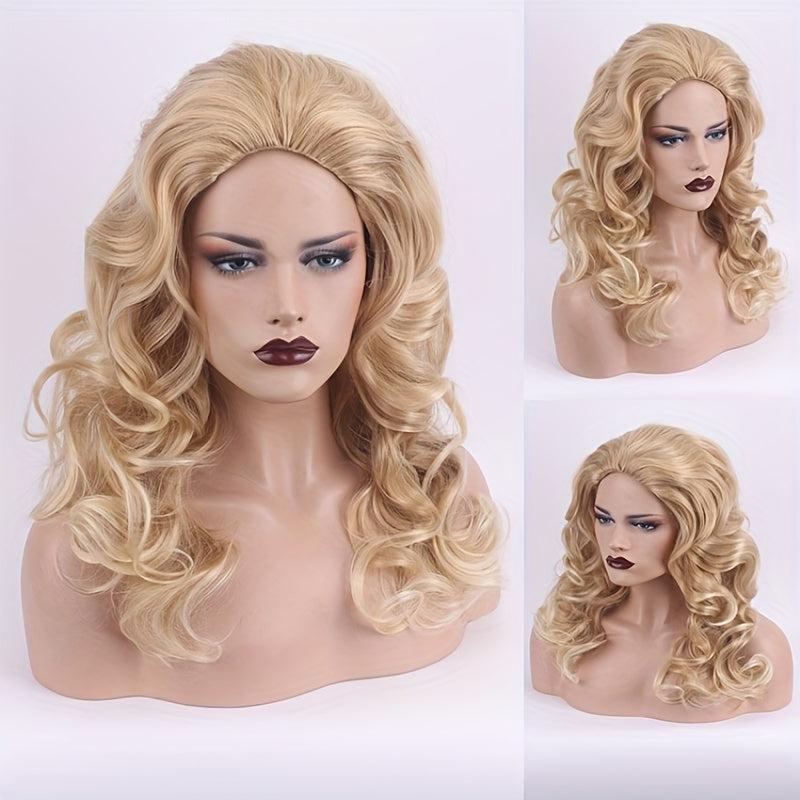 Ombre Golden long Curly Wavy Synthetic Wig for Women Daily Party Wear