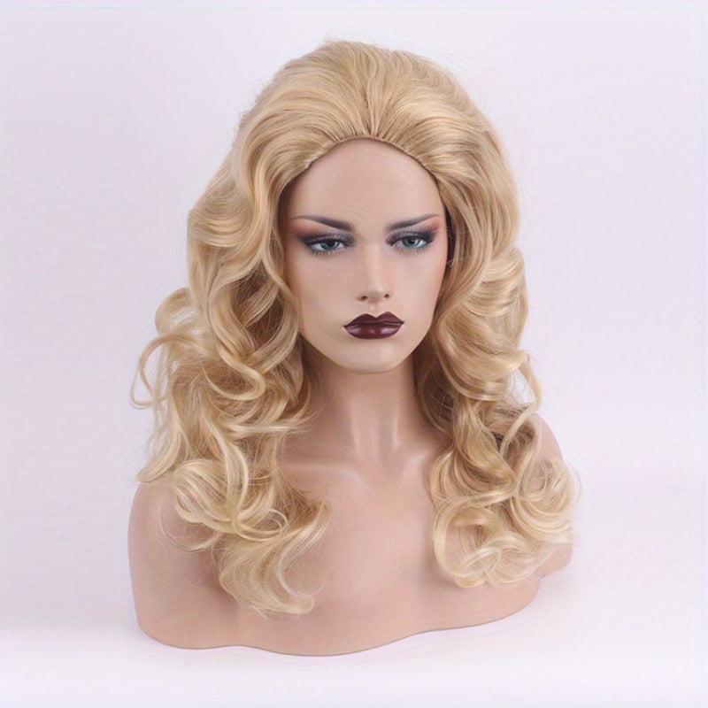 Ombre Golden long Curly Wavy Synthetic Wig for Women Daily Party Wear