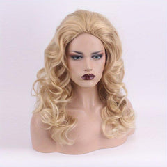 Ombre Golden long Curly Wavy Synthetic Wig for Women Daily Party Wear