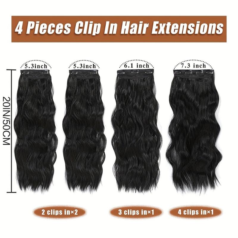 4pcs Long Wavy Synthetic Hair Extension 50.8cm Dark Brown Thick Double Weft Hair