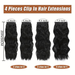 4pcs Long Wavy Synthetic Hair Extension 50.8cm Dark Brown Thick Double Weft Hair