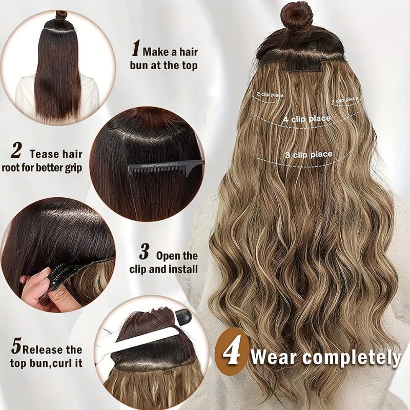4pcs Long Wavy Synthetic Hair Extension 50.8cm Dark Brown Thick Double Weft Hair