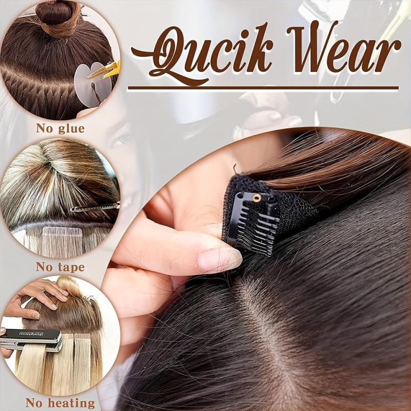 4pcs Long Wavy Synthetic Hair Extension 50.8cm Dark Brown Thick Double Weft Hair