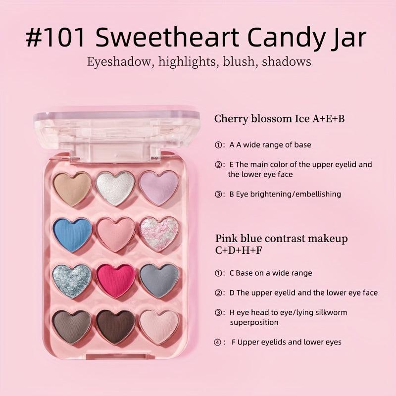 Love Heart 12-Color Eyeshadow Palette Matte Pearly Finish