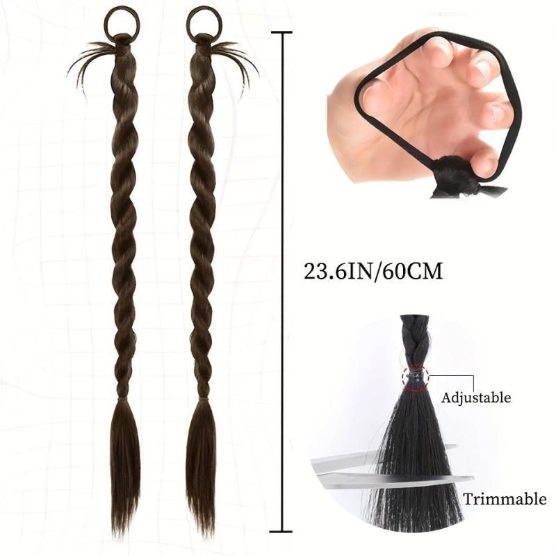 Double Braided Ponytail Long Straight Ponytail Synthetic Hair Extensions