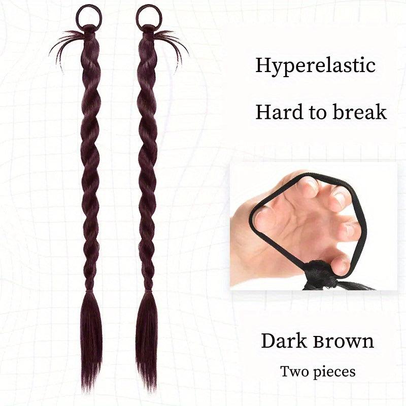 Double Braided Ponytail Long Straight Ponytail Synthetic Hair Extensions