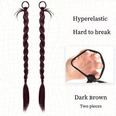 Double Braided Ponytail Long Straight Ponytail Synthetic Hair Extensions