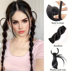 Double Braided Ponytail Long Straight Ponytail Synthetic Hair Extensions