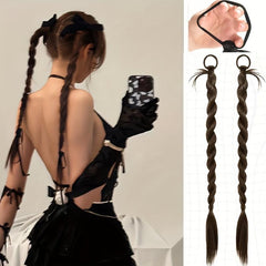 Double Braided Ponytail Long Straight Ponytail Synthetic Hair Extensions