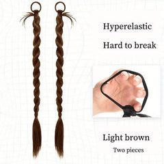 Double Braided Ponytail Long Straight Ponytail Synthetic Hair Extensions