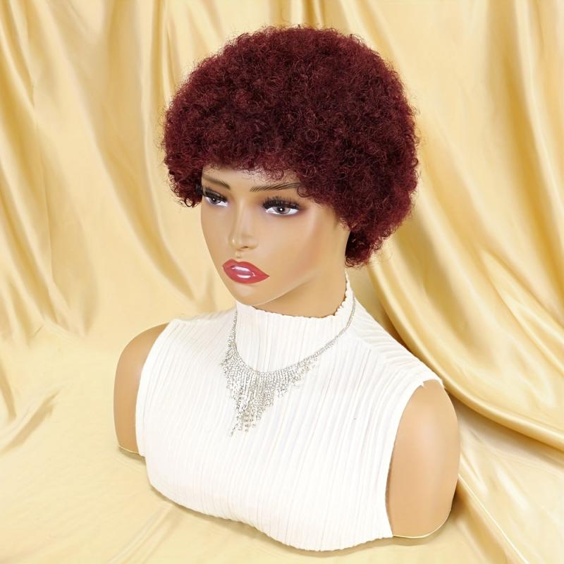 Burgundy 99J Short Afro Kinky Curly Human Hair Wig for Women