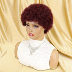 Burgundy 99J Short Afro Kinky Curly Human Hair Wig for Women