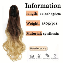 55 88 Cm Long Wavy Ponytail Extensions Synthetic Clip In Hair Extensions